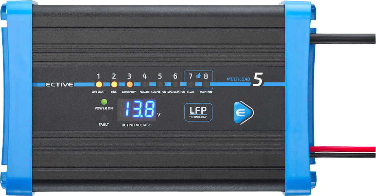 Multiload LFP batterilader for LiFePO4 12V 5A forfra