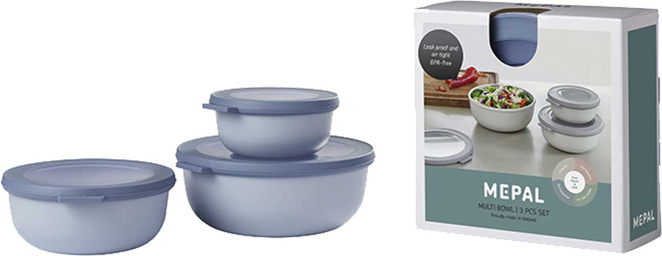 Multiskålsett 3-delt rund 350/750/1250 ml nordic blue - Mepal Cirqula sett med lokk