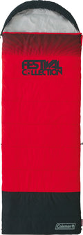 Mumiesovepose Festival Collection single 225 x 80 cm - Coleman i svart og rødt med hette og glidelås