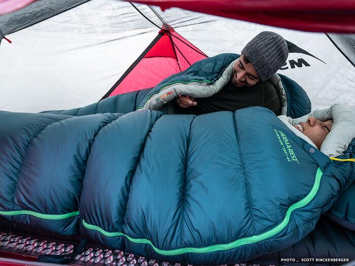 Mumiesovepose Hyperion -6°C nylon blå lettvekt pakket i kompresjonspose