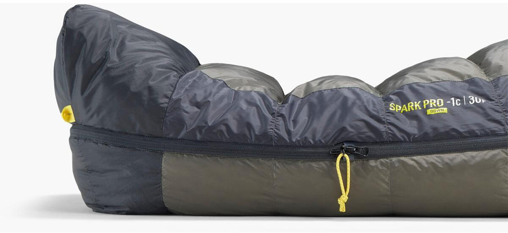Mumiesovepose Spark Pro 619 g 10D nylon nærbilde av dunfyll
