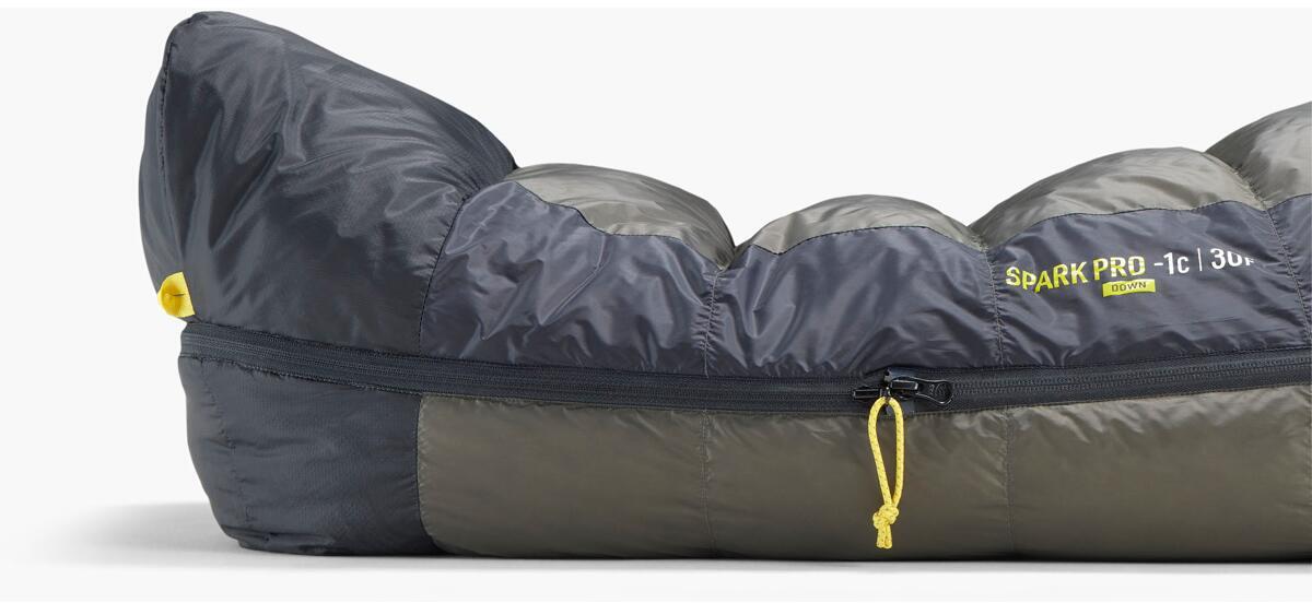 Mumiesovepose Spark Pro 619 g 10D nylon nærbilde av dunfyll