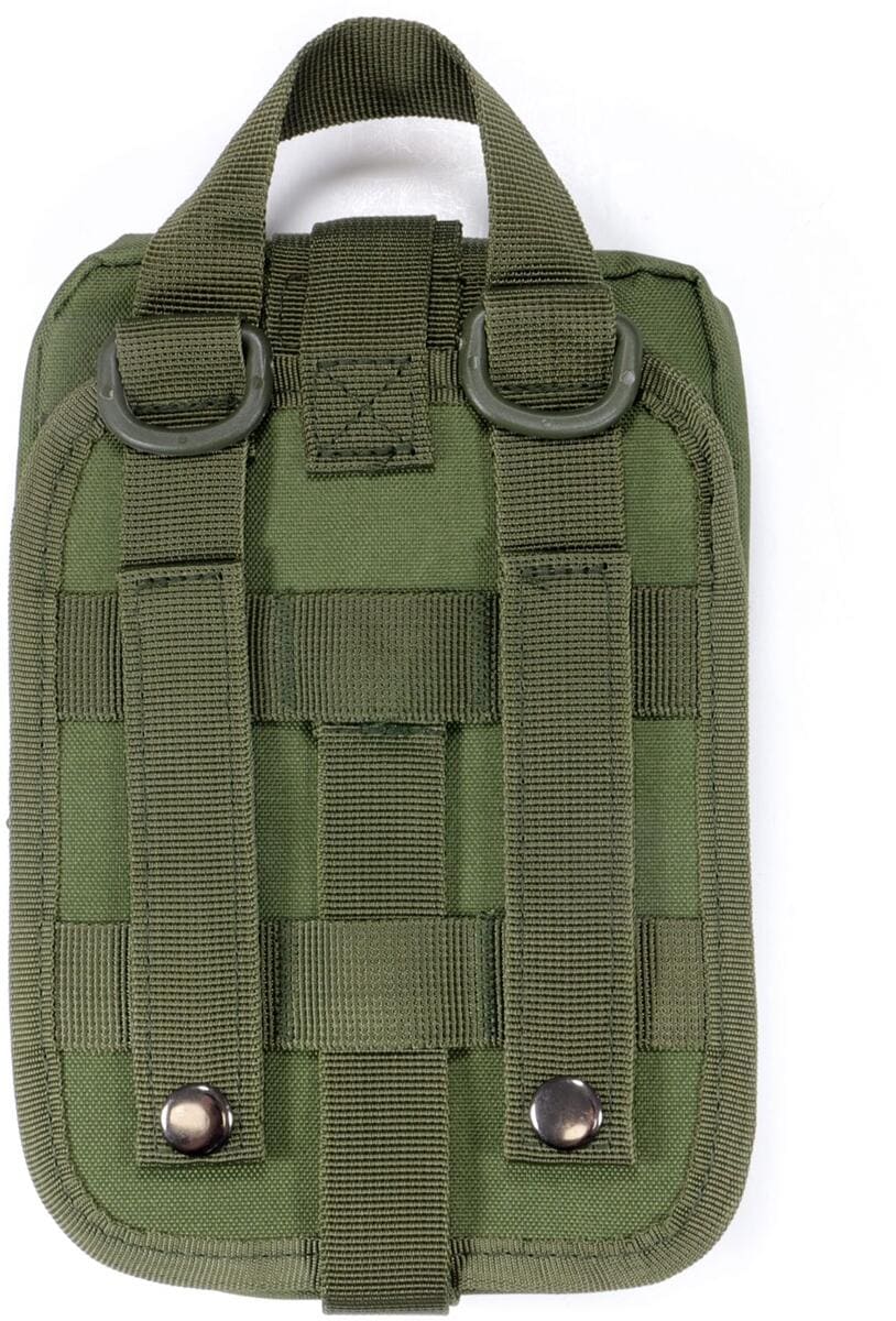 Nærbilde av kompresjonsremmer på Taktisk MOLLE-veske oliv 600D polyester 14x20,5x10 cm