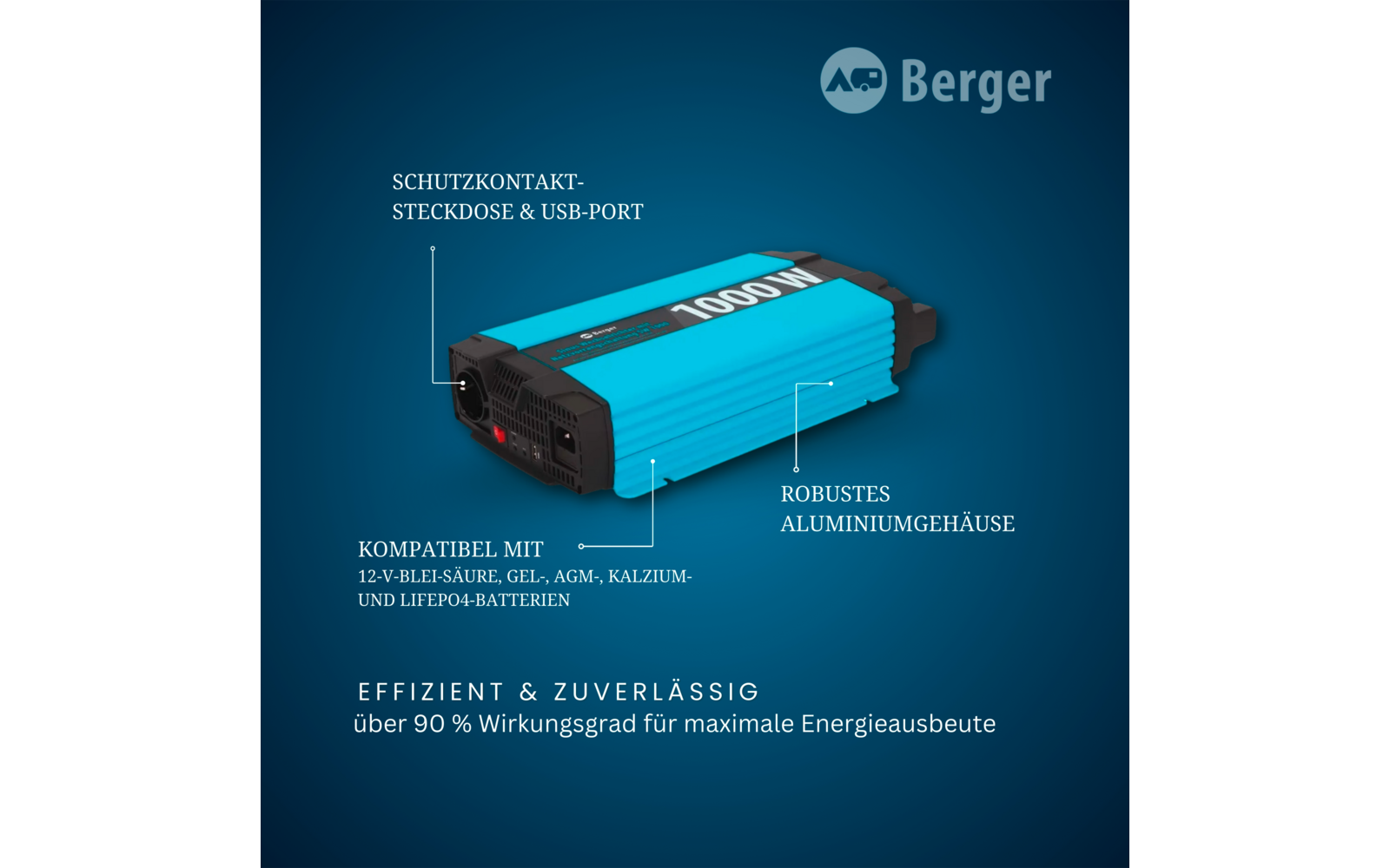 Nærbilde av kontrollpanel på Vekselretter SW ren sinus 1000W 12V til 230V
