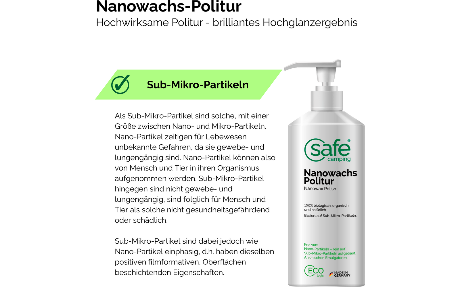 Nanovoks-polering for bobil og campingvogn 500 ml - Safe Camping bakside