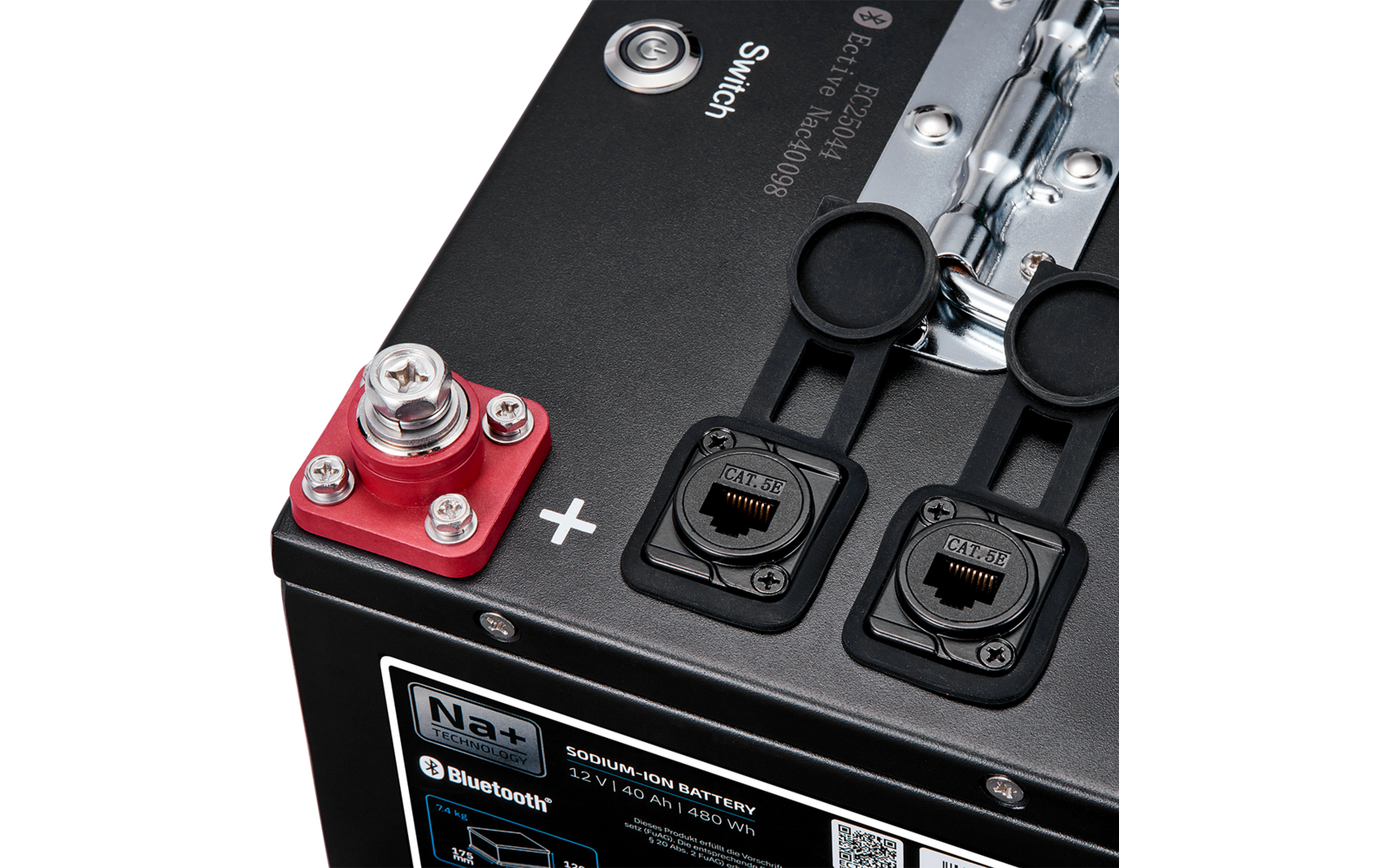 Natrium-ion moverbatteri NaC BT 12V 40Ah med Bluetooth detalj av tilkoblinger