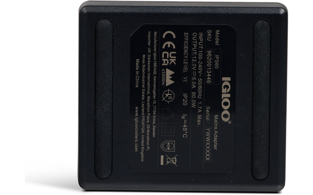Nettadapter 60 W for 12 V kjølebokser IPS60 - Igloo side