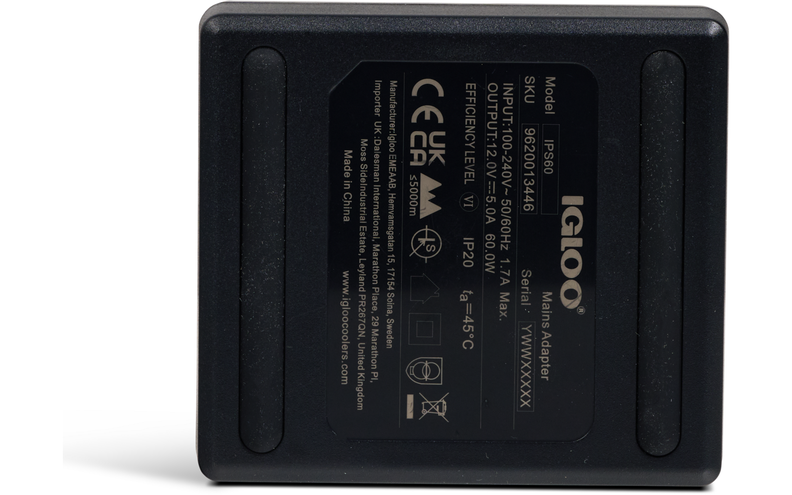 Nettadapter 60 W for 12 V kjølebokser IPS60 - Igloo side