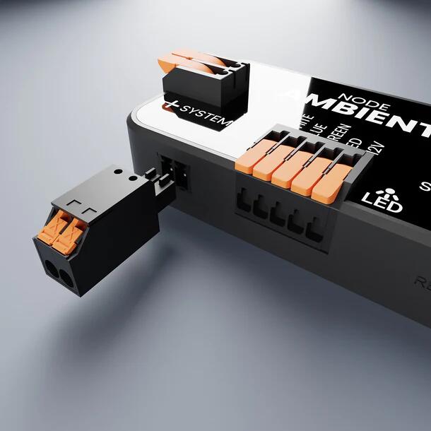 Detalj av kontroller på NODE-Ambient lysdimmer og fargestyring RGB 12V/24V