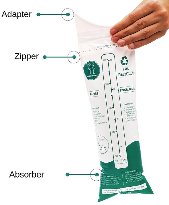 Nødtoalett urinpose unisex 3-pakning med absorbent bakside