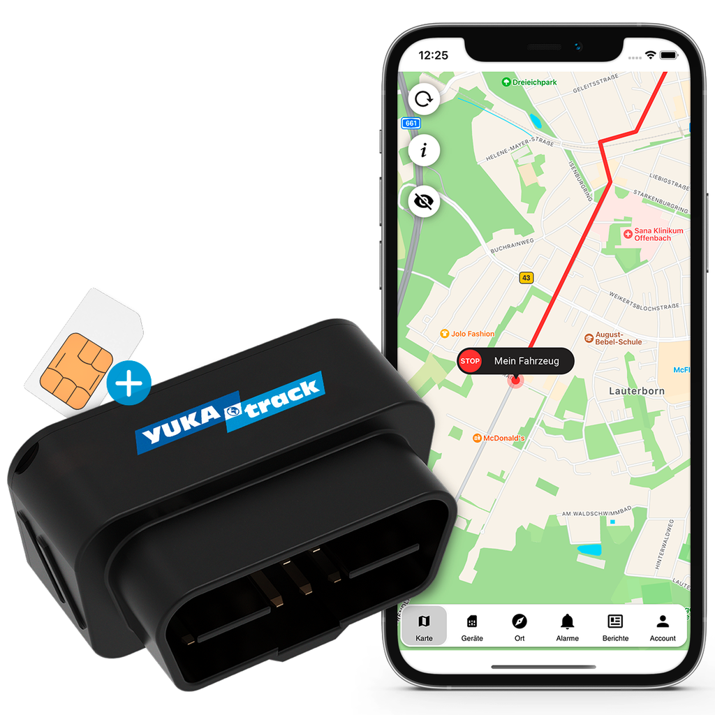 OBD2 GPS-sporingssystem for kjøretøy med sanntidssporing - Yukatrack forfra