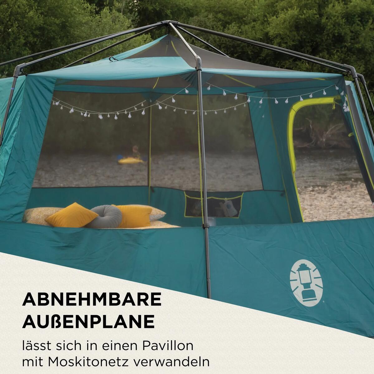 Innside av Oktagonalt telt Octagon BlackOut 8-pers med BlackOut Bedroom