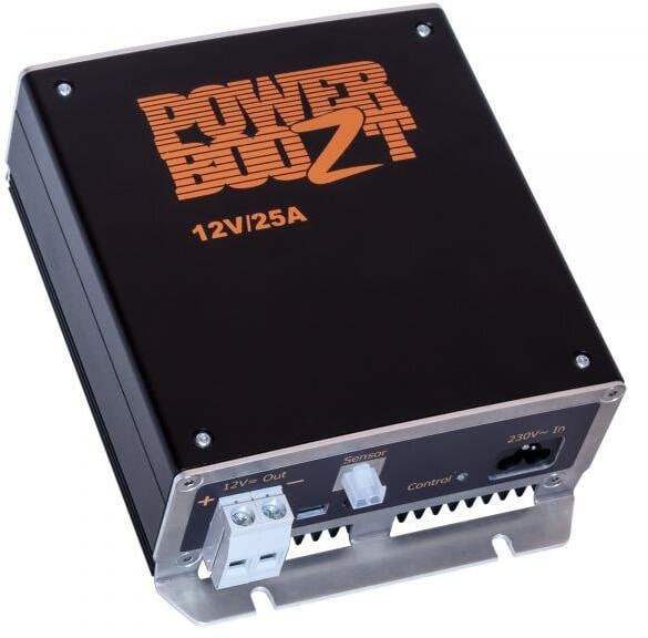 Ombordlader 12V/25A vifteløs for bobil og campingvogn - PowerBoozt forfra