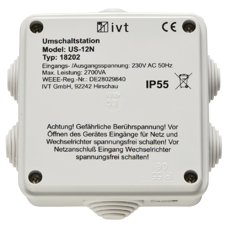 Omkobler US-12N 230 V 12 A 2700 VA for to strømkilder front
