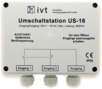 Omkoblingstasjon US-16 230V 16A 3600VA prioritetskobling forfra