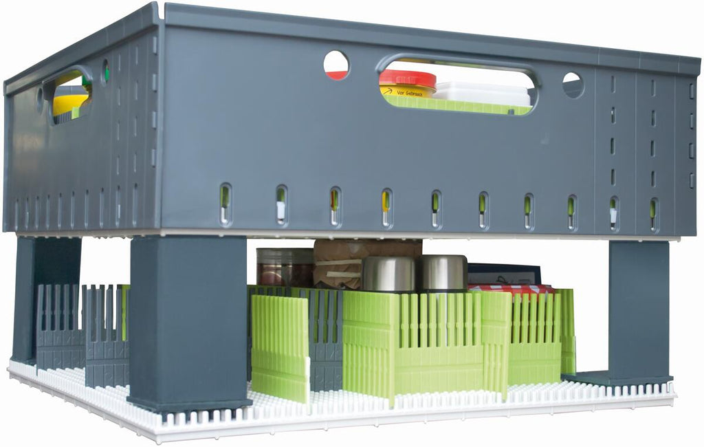 Oppbevaringsboks stabelbar 34x34x12 cm i plast - Purvario bakside
