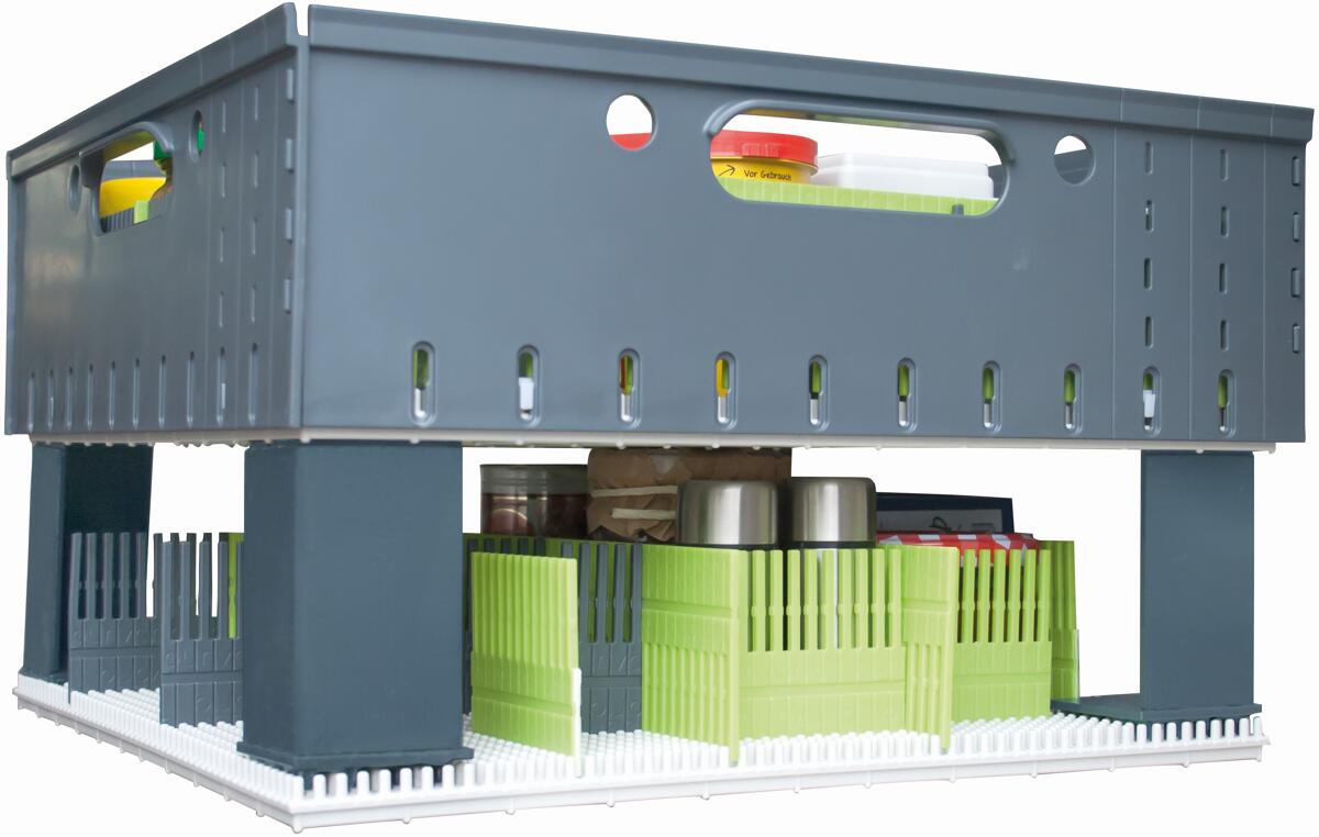 Oppbevaringsboks stabelbar 34x34x12 cm i plast - Purvario bakside