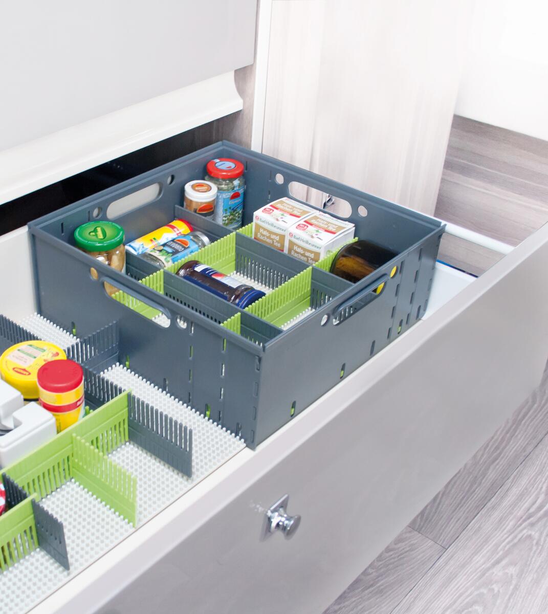 Oppbevaringsboks stabelbar 34x34x12 cm i plast - Purvario detalj av perforerte sider