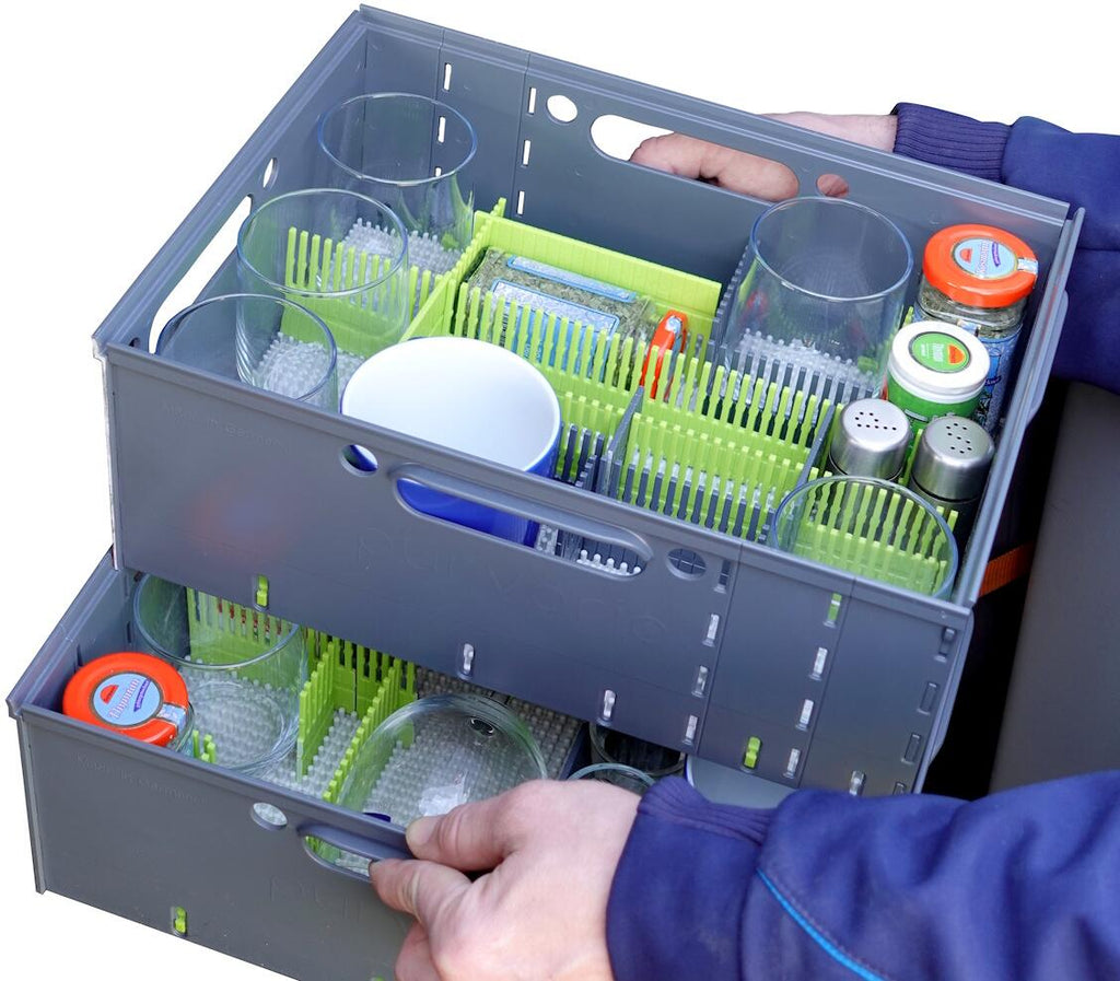 Oppbevaringsboks stabelbar 34x34x12 cm i plast - Purvario perforerte noppenplater