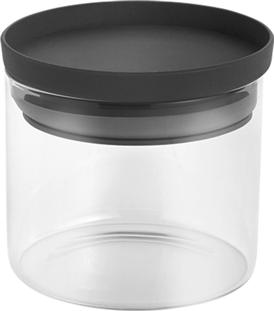Oppbevaringsboks rund i borosilikatglass med silikonlokk 450 ml forfra