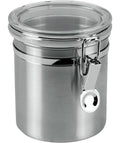 Oppbevaringsboks rustfritt stål med gjennomsiktig lokk 700 ml Metaltex forfra