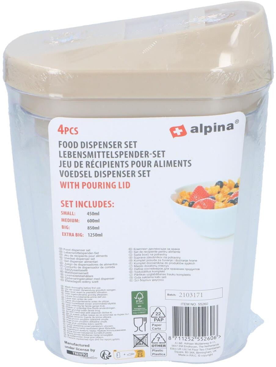 Oppbevaringsbokser 1,25/0,85/0,6/0,45 l 4-delers sett - Alpina viser mål