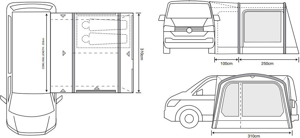 Oppblåsbart bobilfortelt Movelite T2R 250x310cm detalj på ventilasjon