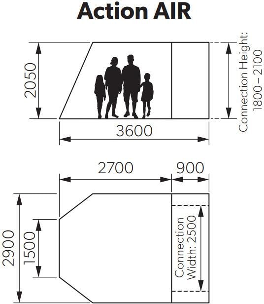 Oppblåsbart bussfortelt Action AIR 290x360cm frittstående - Kampa med åpen mesh-dør