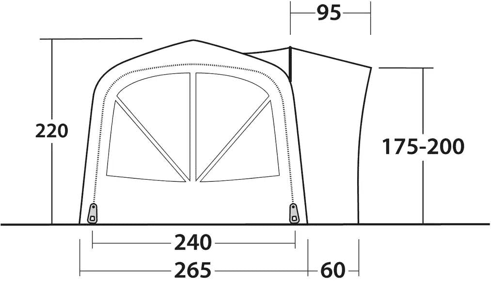 Oppblåsbart bussfortelt Cross PowerAir 265x250 cm m/sovekabinett - Outwell montert ved bil