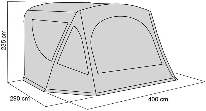 Oppblåsbart fortelt for Adria Action 361 montert på campingvogn