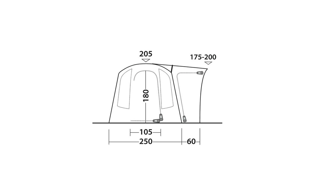 Oppblåsbart fortelt Daytona Air driveaway 250x250 cm - Outwell montert på campingvogn