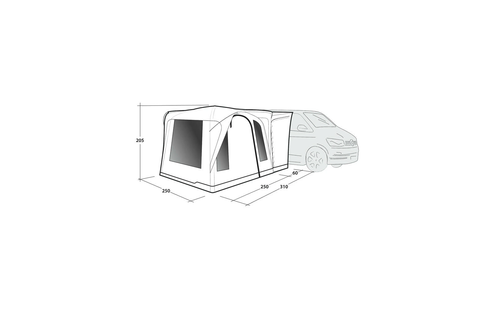 Oppblåsbart fortelt Daytona Air driveaway 250x250 cm - Outwell nærbilde av glidelås