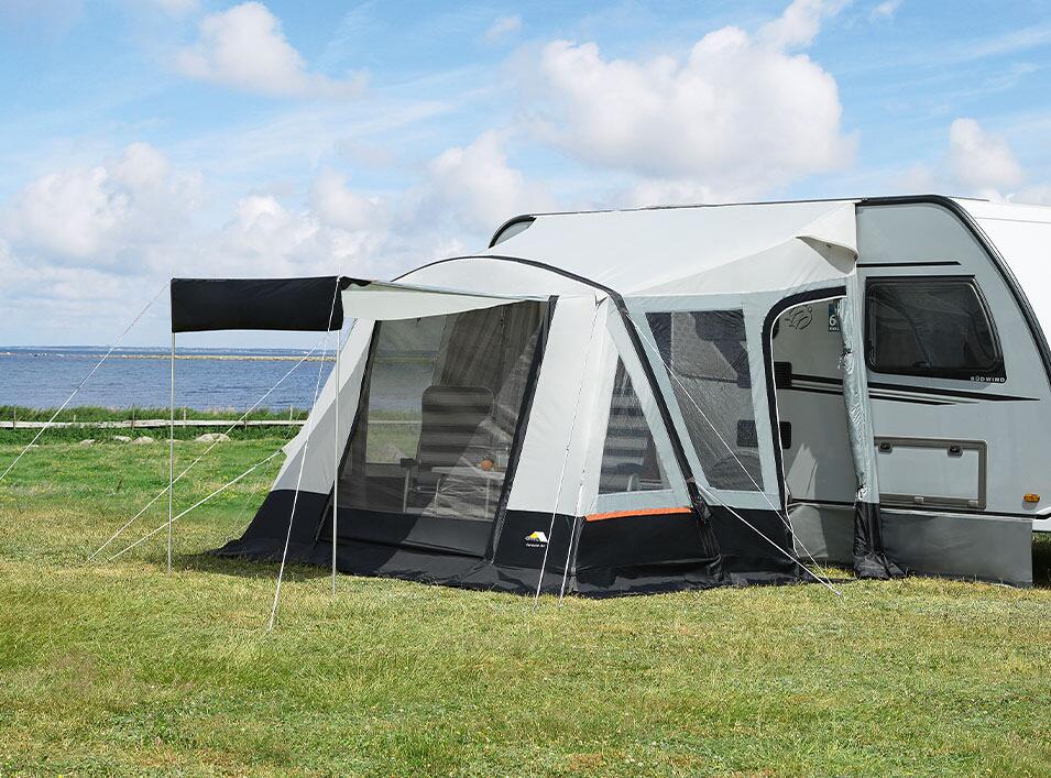 Oppblåsbart fortelt Fortuna Air 300x280 cm grå sett forfra