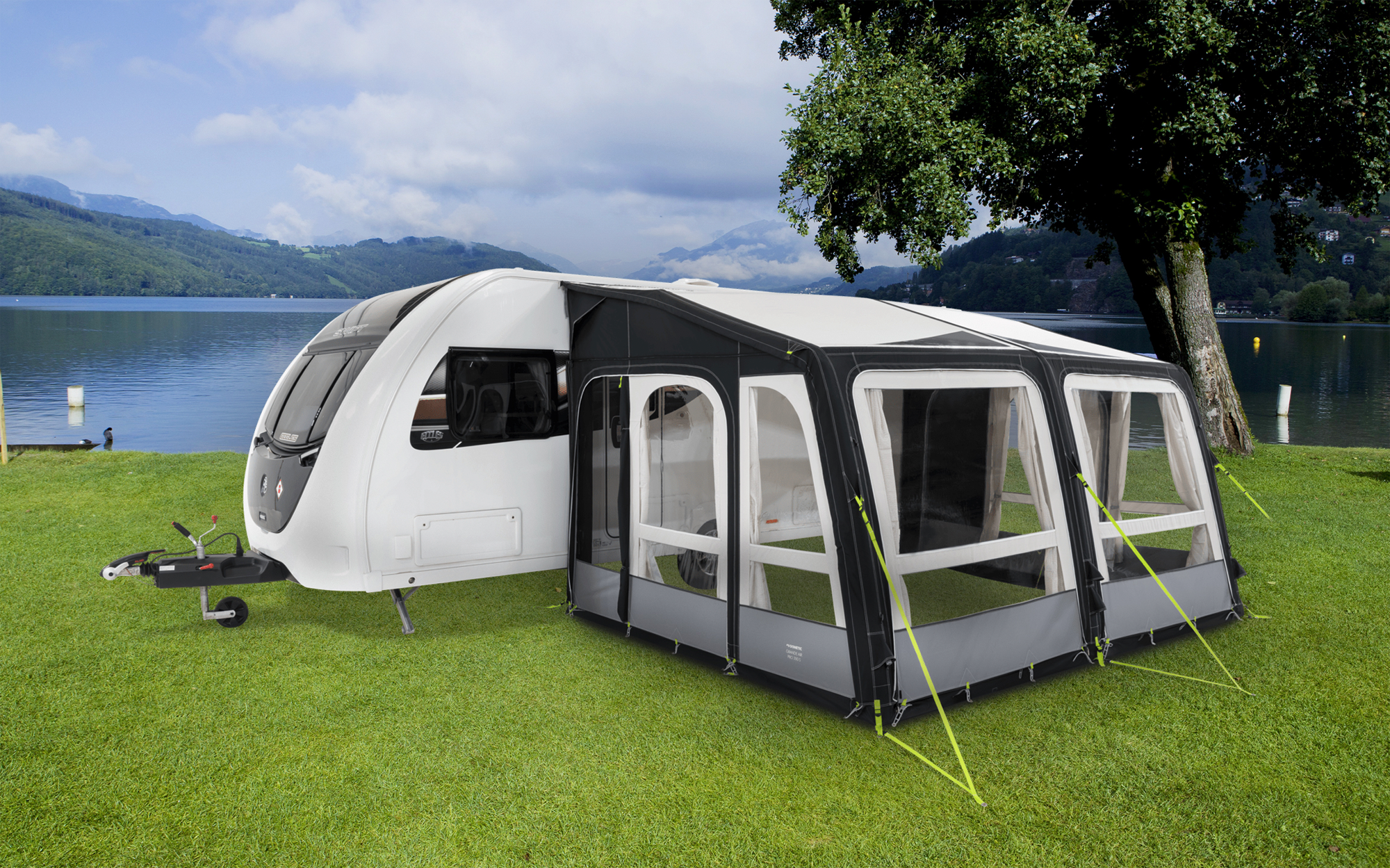 Oppblåsbart fortelt Grande Air Pro 390 for campingvogn front