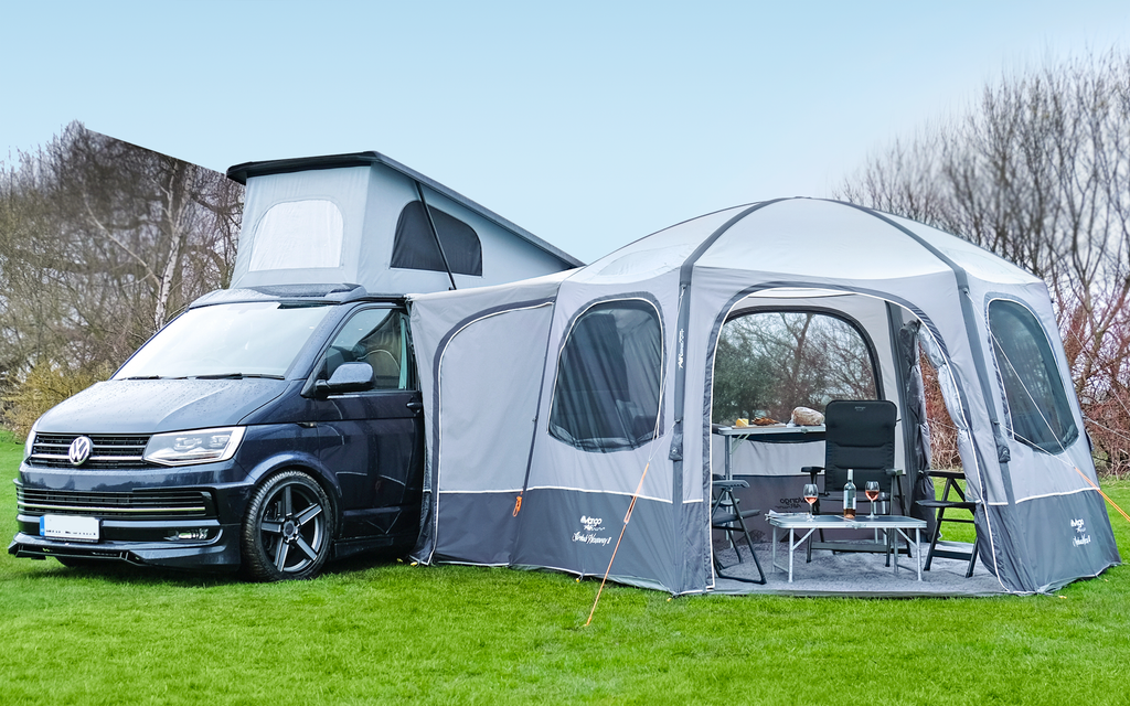Oppblåsbart fortelt Hexaway II for campingbuss forfra