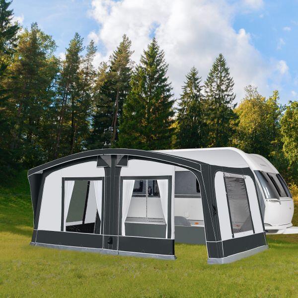 Oppblåsbart fortelt Octavia Air for campingvogn antrasitt med åpen dør