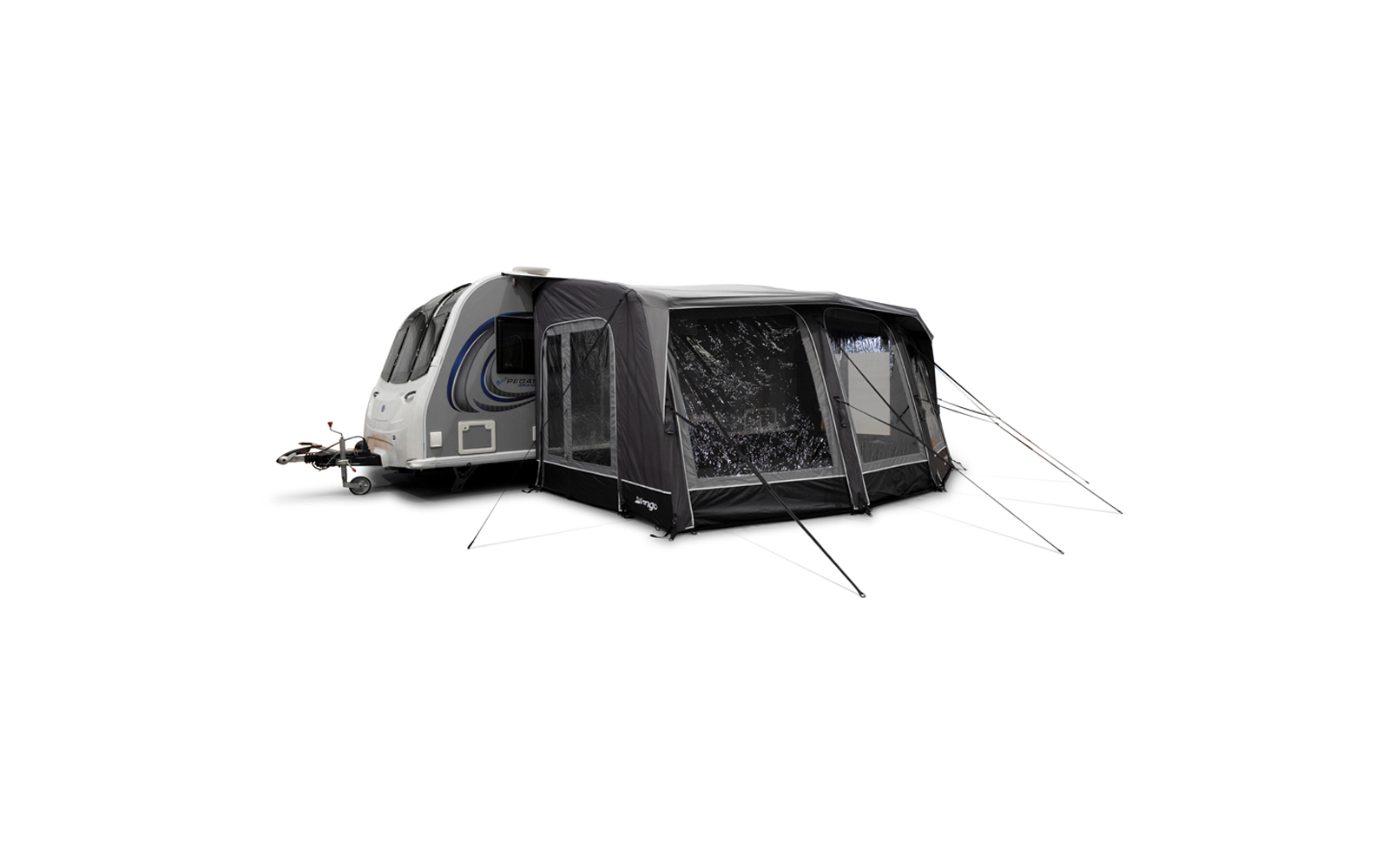 Oppblåsbart fortelt Tuscany Pro Air 500 - montert ved campingvogn