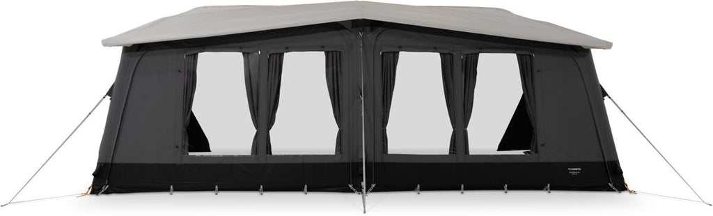 Oppblåsbart helfortelt Residence AIR Stay for campingvogn svart montert på campingvogn