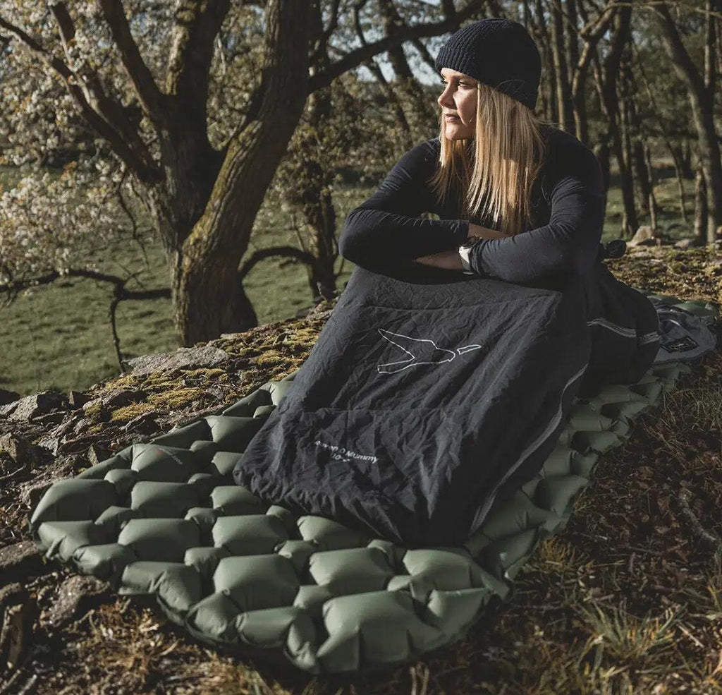 Nærbilde av materiale på oppblåsbart liggeunderlag Golden Eagle 40D nylon 550 g