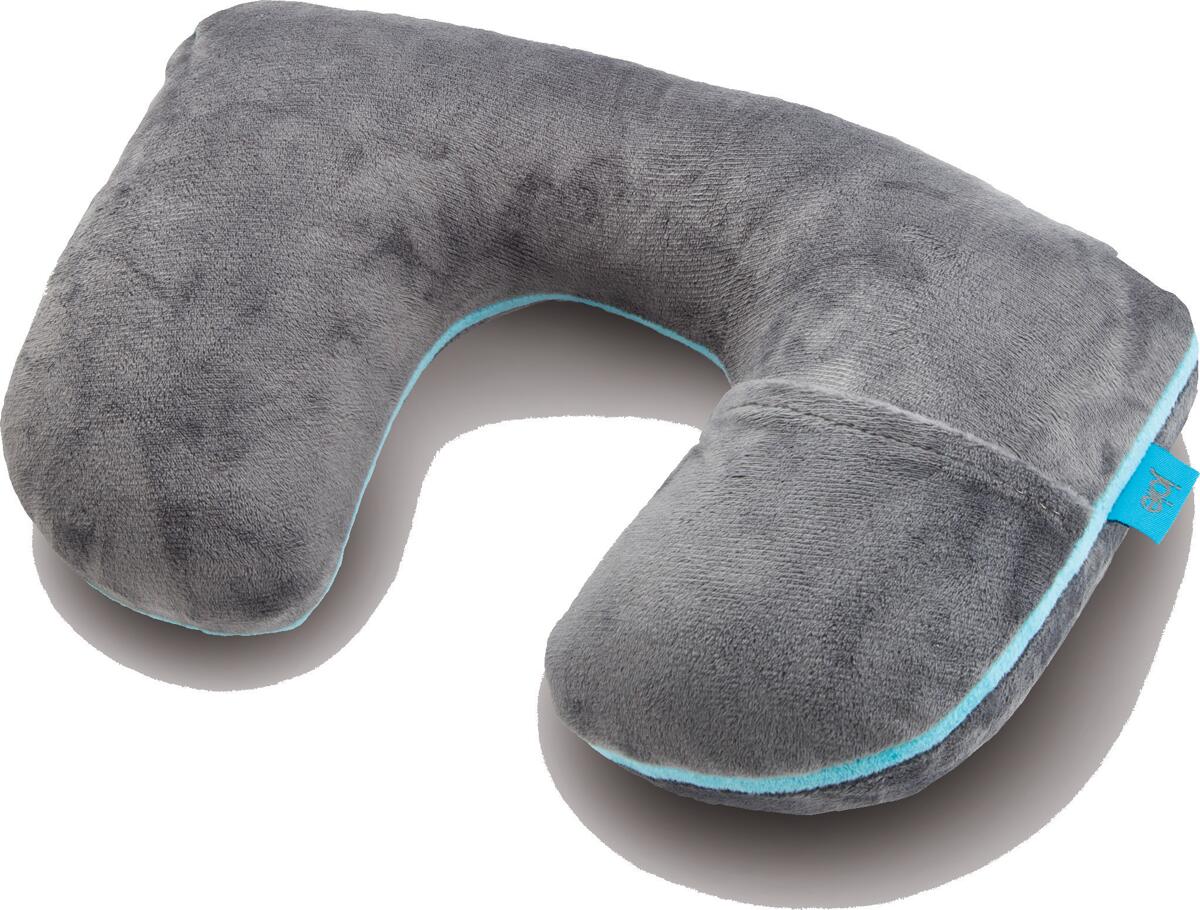 Oppblåsbart nakkepute U-form 39x24 cm grå/blå forfra