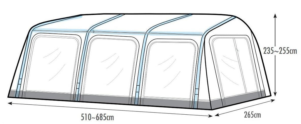 Nærbilde av ventilasjon og luftsystem på Oppblåsbart reisefortelt Ceres 265 cm dybde for campingvogn - Westfield
