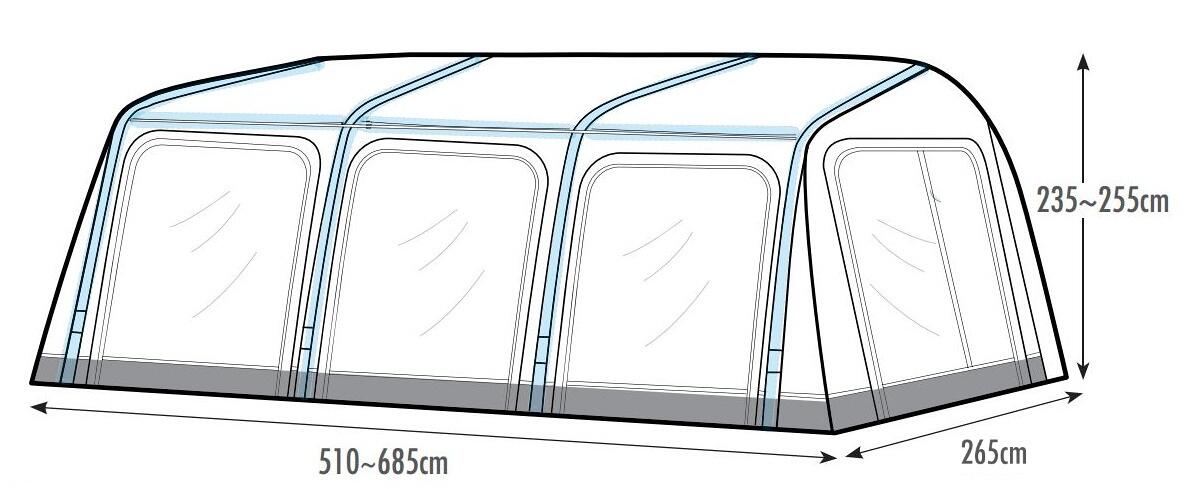Nærbilde av ventilasjon og luftsystem på Oppblåsbart reisefortelt Ceres 265 cm dybde for campingvogn - Westfield