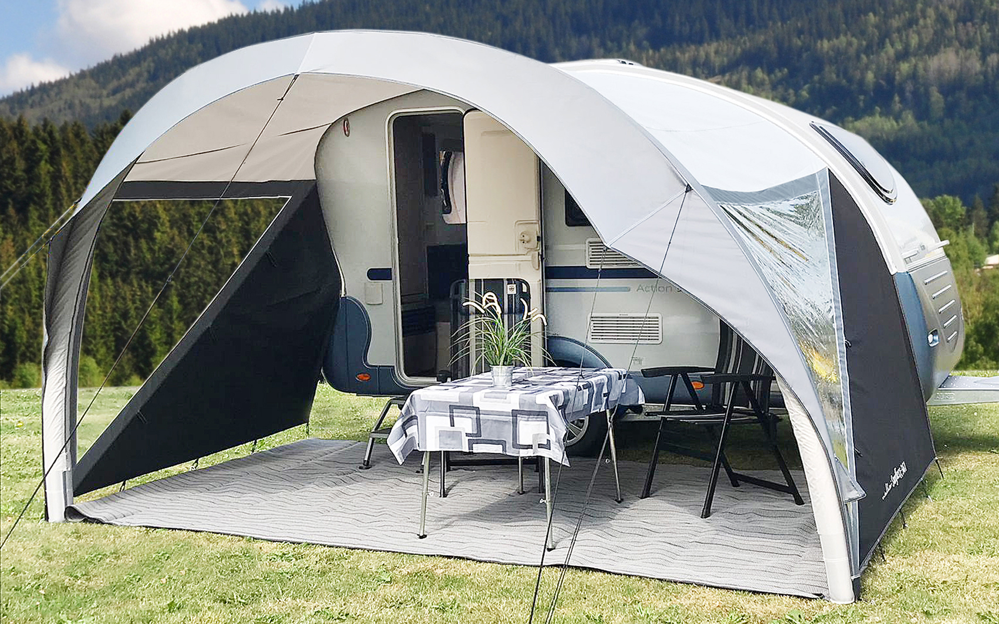 Oppblåsbart solseil Sunflexx for Adria Action 3 foran