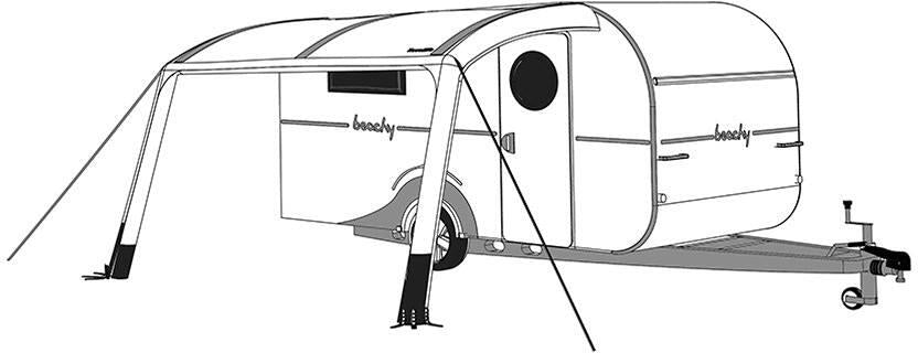Oppblåsbart solseil Texel 360x254 cm montert på campingvogn