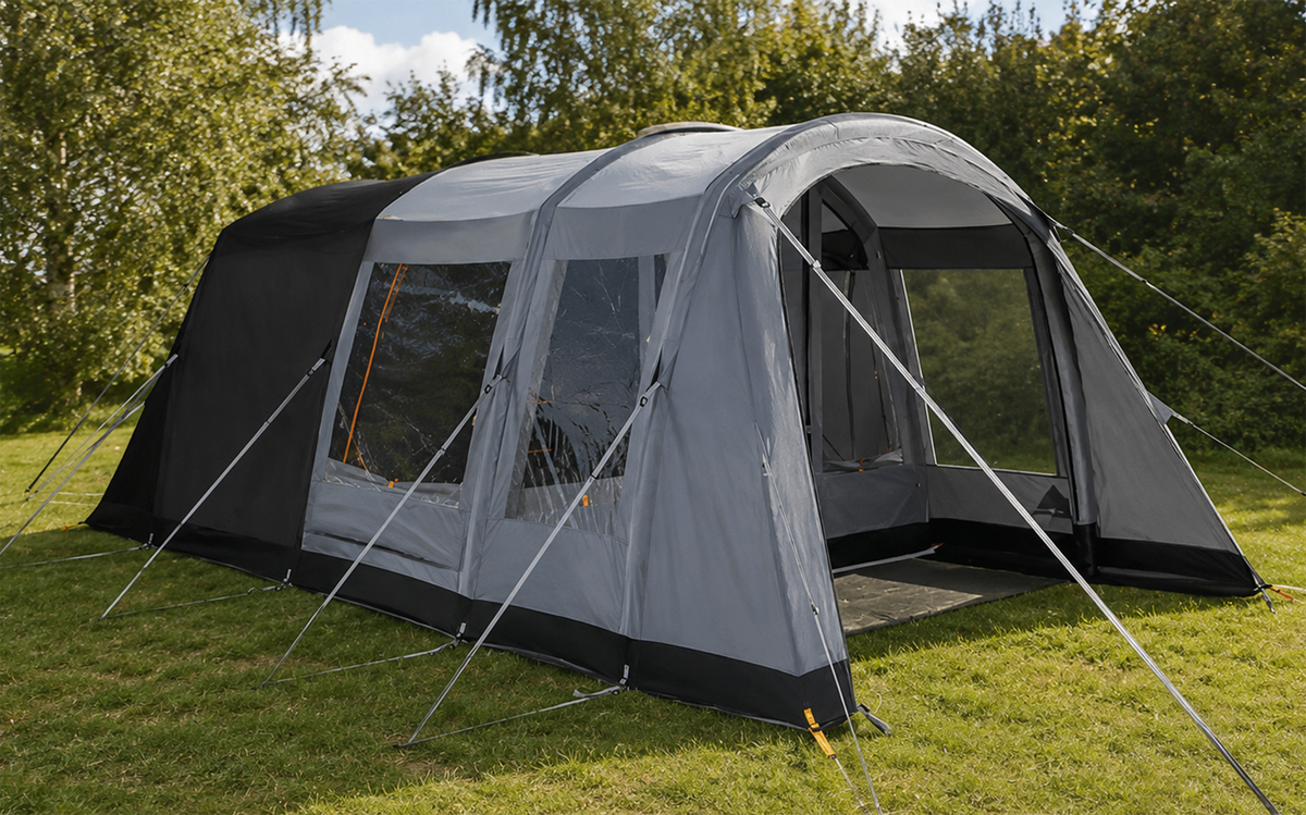 Oppblåsbart tunneltelt Dawlish 04 Air for 4 personer - Kampa i grått sett forfra med åpent fortelt