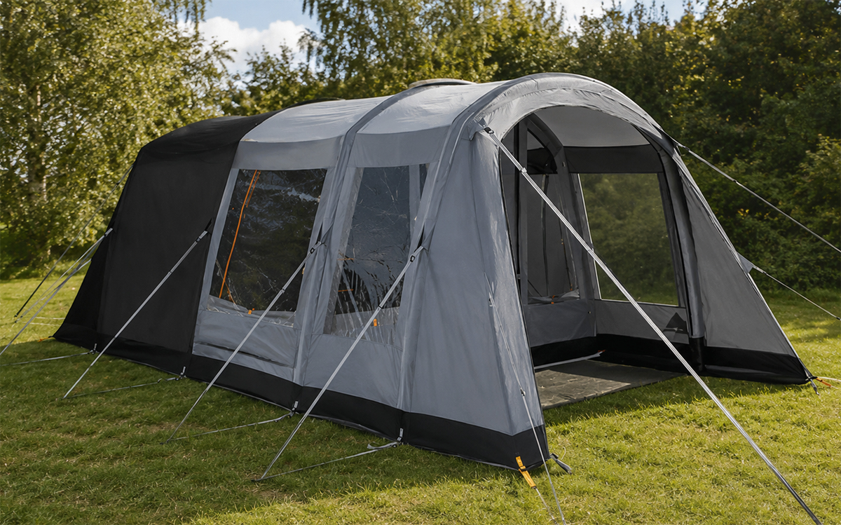 Oppblåsbart tunneltelt Dawlish Air 06 for 6 personer 31,8 kg - Kampa sett forfra i grå farge