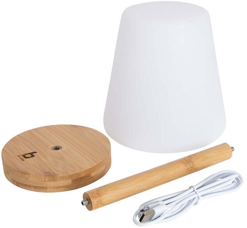 Oppladbar bordlampe Cambridge L i bambus bakside