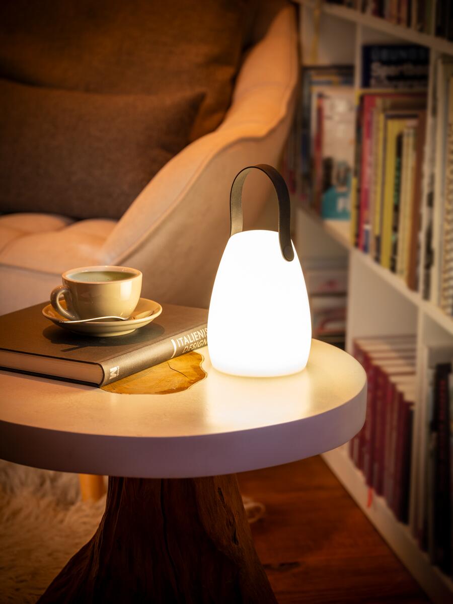 Nærbilde av dimmer og RGB-innstillinger på Oppladbar bordlampe Niels