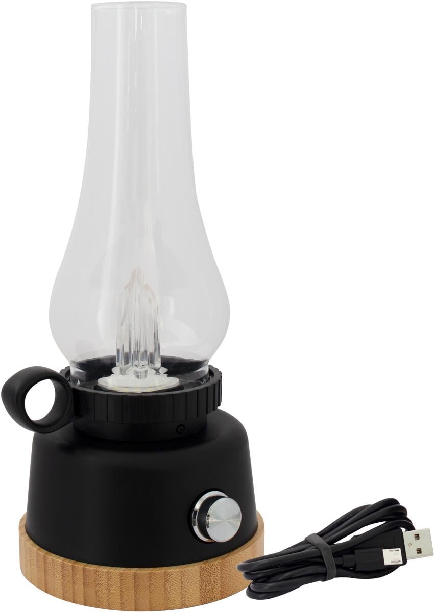 Oppladbar bordlampe Wind med dimmer og powerbank montert på bord