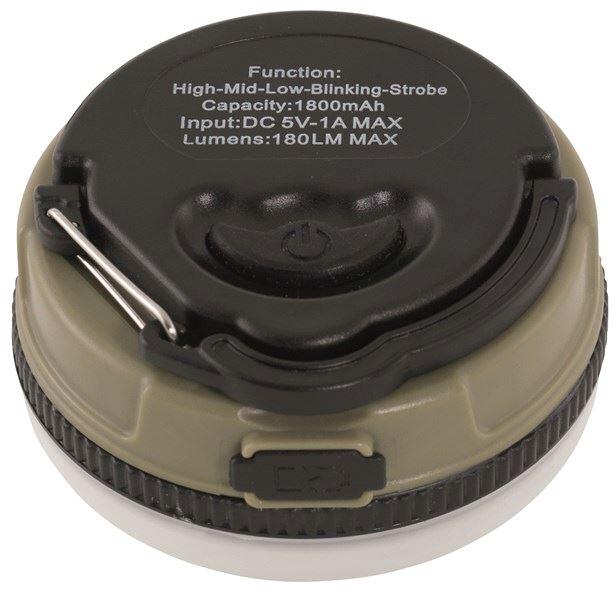 Oppladbar campinglampe Dunkery Beacon 180lm 89g khaki montert